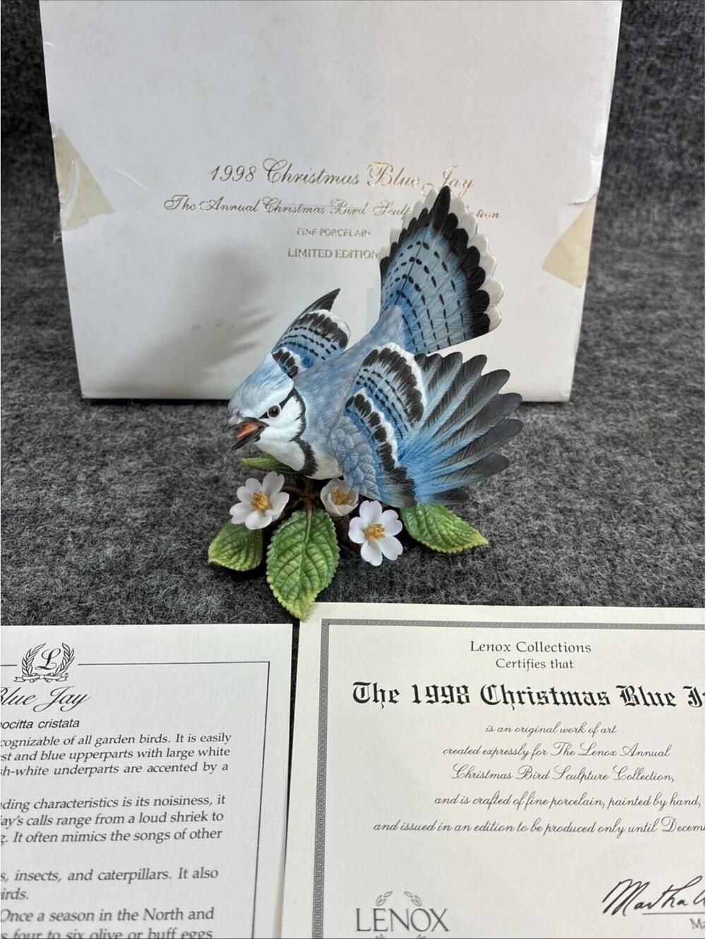 LENOX 1998 Christmas Blue Jay Fine Porcelain Annual Figurine Box COA
